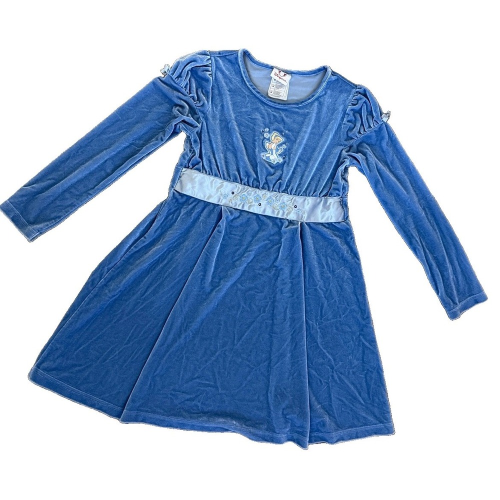 Y2K Girls MED Disney Store Cinderella Periwinkle Blue Velvet long sleeve dress